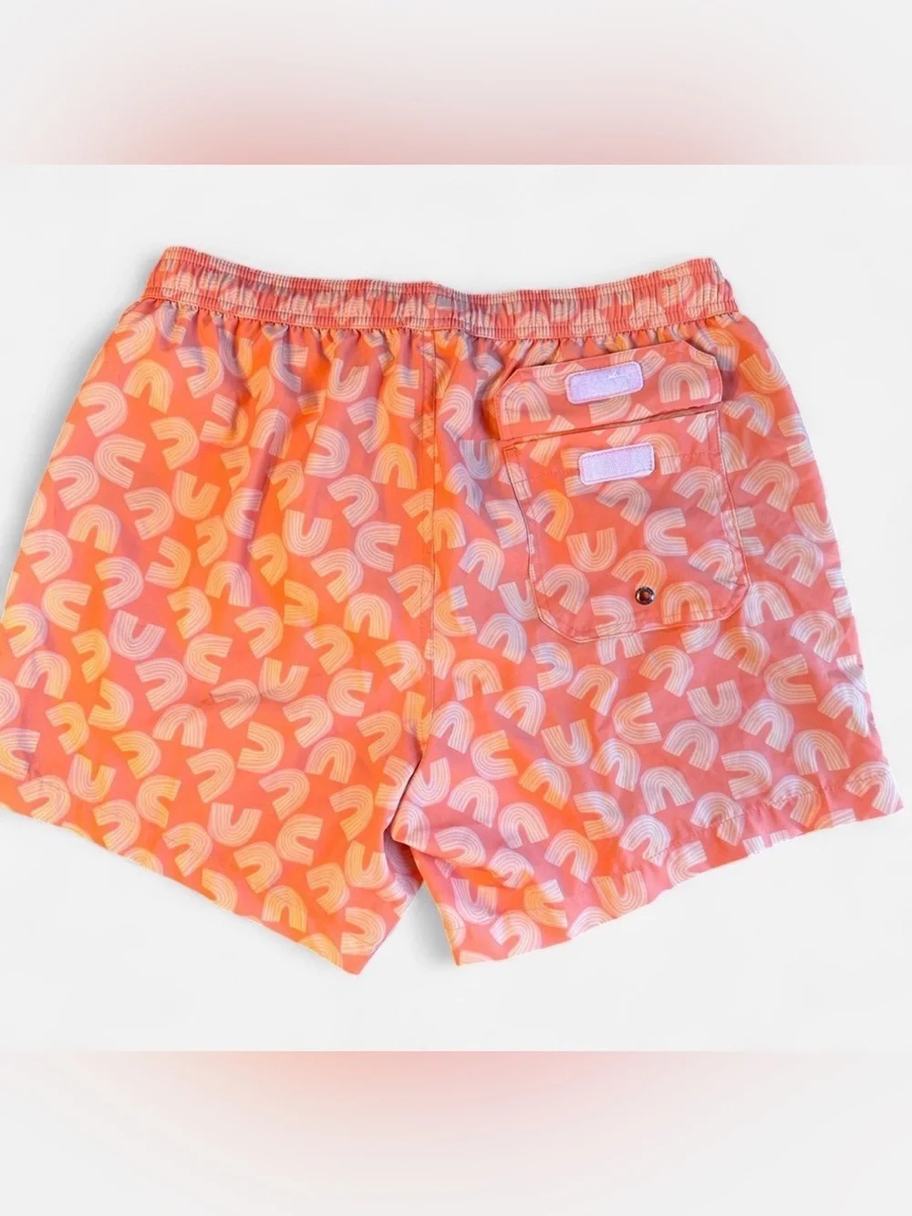 ALLFENIX Men’s Swim Trunks Shorts Peach Rainbow Print Size Large Beachwear